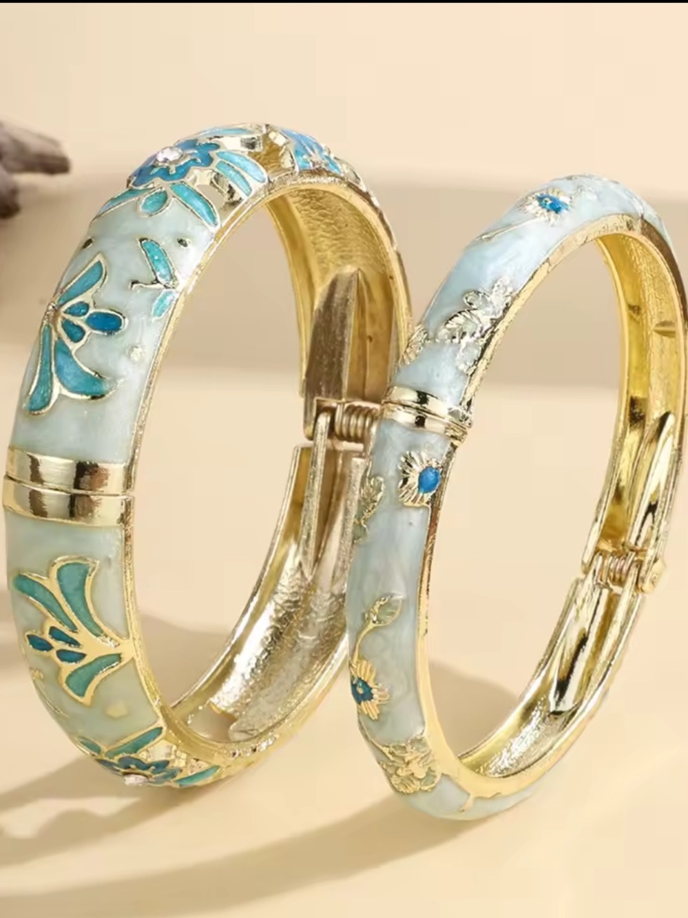 Blue Floral Enamel Bangle Bracelet Set